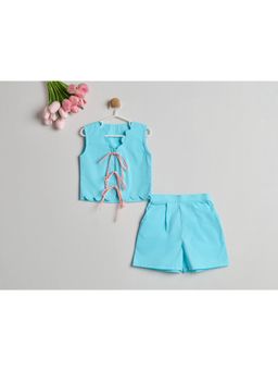Nino By Vani Mehta - Blue Solid Cotton Regular Co-Ord Set