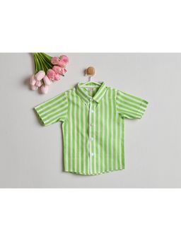 Nino By Vani Mehta - Green Stripes Cotton Regular Shirt