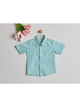 Nino By Vani Mehta - Green Stripes Cotton Regular Shirt