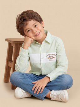 U.S. POLO ASSN. - Green Stripes Cotton Regular Shirt