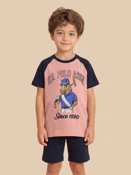 U.S. POLO ASSN. - Peach Colorblock Cotton Regular T-Shirt