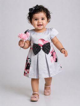 PSPeaches - Grey Floral Satin A-Line Dress