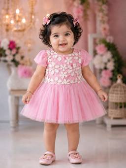 PSPeaches - Pink Self Design Taffeta A-Line Dress