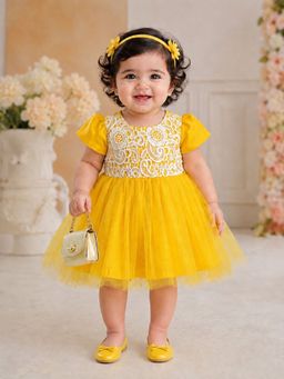 PSPeaches - Yellow Self Design Dupion A-Line Dress