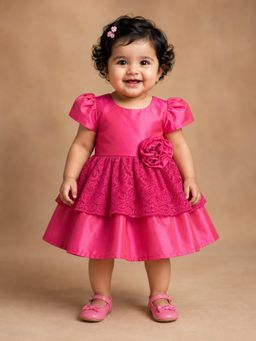 PSPeaches - Magenta Self Design Taffeta A-Line Dress