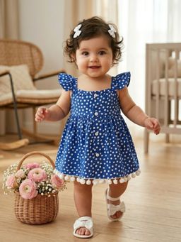 PSPeaches - Blue Polka Dots Poplin A-Line Dress
