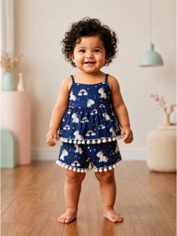PSPeaches - Navy Blue Printed Rayon Regular Co-Ord Set