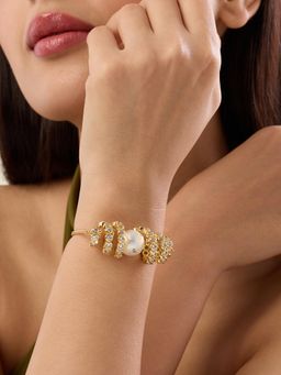 Isharya - Cz and Pearl Swirl Bolo Bracelet 18Kt Gold Plated
