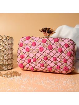 sugarcrush - Pink Embroidered Clutch with sling
