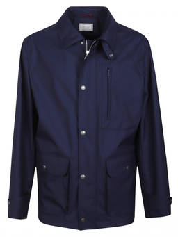Brunello Cucinelli - Blue Solid Shirt Collar Jacket