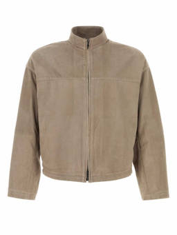 EMPORIO ARMANI - Taupe Textured Band Collar Jacket