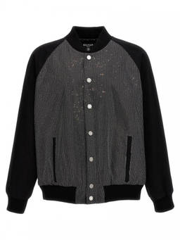 BALMAIN - Black Rhinestone Bomber Jacket
