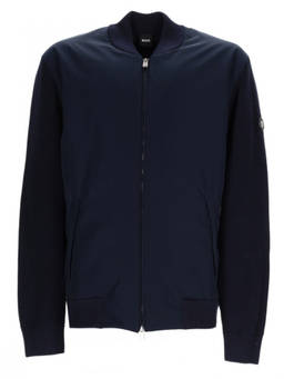 Boss - Navy Blue Solid Mock Collar Jacket