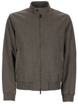 EMPORIO ARMANI - Grey Textured Mandarin Collar Jacket