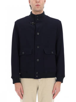 Fay - Dark Blue Solid Mock Collar Jacket