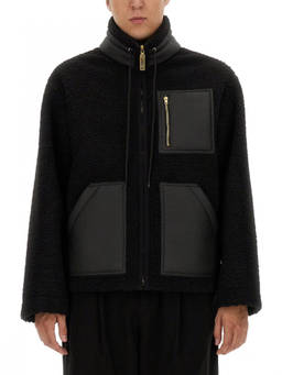 Moschino - Black Textured Mock Collar Jacket
