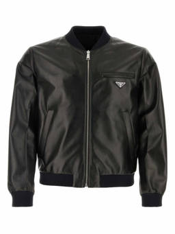 PRADA - Black Logo Leather Reversible Jacket