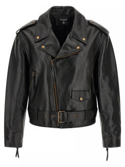 BALMAIN - Black Leather Notched Lapel Jacket
