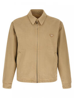 PRADA - Beige Solid Shirt Collar Jacket