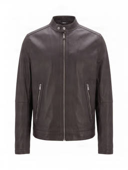 Boss - Brown Solid Band Collar Jacket