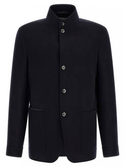 Zegna - Blue Solid Mandarin Collar Jacket