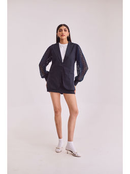 Urban Suburban - Navy Blue Blazer with Schiffli Sleeves