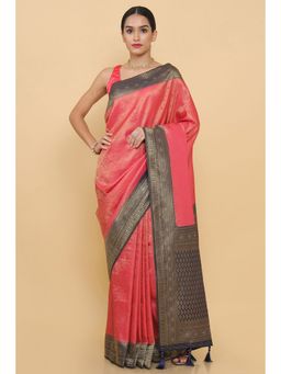 Soch - Women Pink Woven Saree with Unstitched Blouse