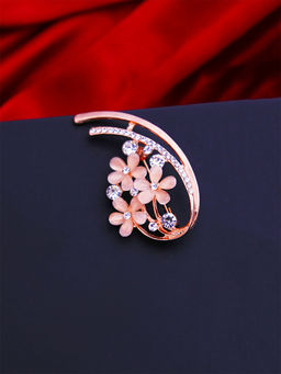 Yellow Chimes - Rose Gold-Plated Crystal Studded Floral Brooch