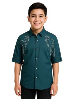 CHARCHIT - Navy Blue Embellished Shirt