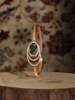Zaveri Pearls - Green Rose Gold Tone Dazzling Cubic Zirconia Brass Kada Style Bracelet
