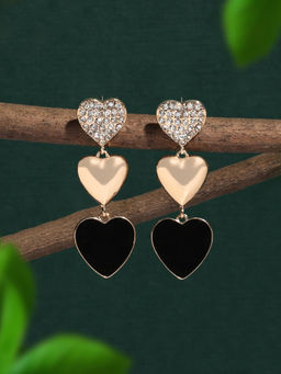 Zaveri Pearls - Black Enamel Austrian Diamonds Embellished Hearts Drop Earrings