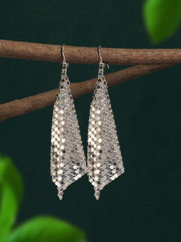 Zaveri Pearls - Silver Tone Party Bling Metallic Mesh Grid Sequins Tassel Earrings
