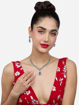 Zaveri Pearls - Turquoise Blue Cubic Zirconia Modern Jewellery Set