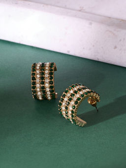 Zaveri Pearls - Green Austrian Diamonds Contemporary Semi Hoop Studs Earring
