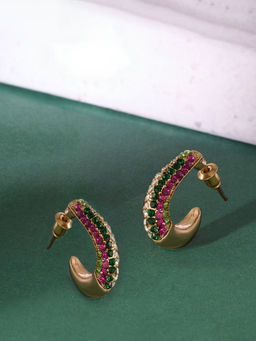 Zaveri Pearls - Multicolour Contemporary Bling Semi Hoop Studs Earring