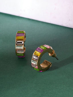 Zaveri Pearls - Multicolour Stones Contemporary Bling Semi Hoop Studs Earring