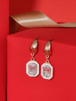 Zaveri Pearls - White Enamel Stone Bling Contemporary Drop Earring