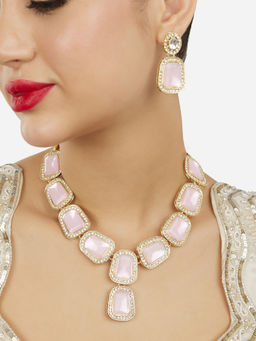Zaveri Pearls - Pink Stones Austrian Diamonds Ethnic Necklace & Earring Set