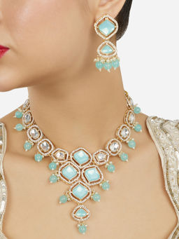 Zaveri Pearls - Turquoise Stones Beads Diamonds Necklace & Earring Set