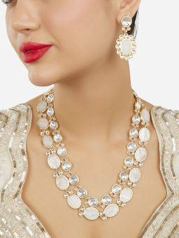 Zaveri Pearls - White Stones Mother Of Pearls Necklace & Earring Set