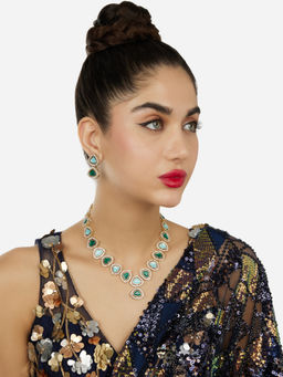 Zaveri Pearls - Turquoise Blue Green Stones Diamonds Necklace & Earring Set