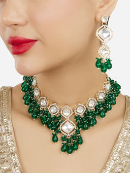 Zaveri Pearls - Green Cluster Beads Austrian Diamonds Necklace & Earring Set