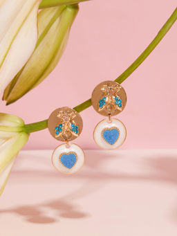Zaveri Pearls - White and Blue Enamel Heart Contemporary Drop Earrings