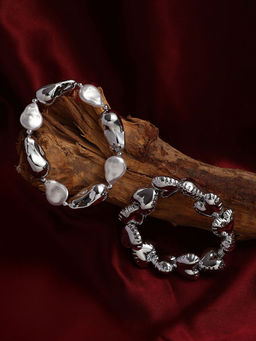 Sohi - Metallic Silver Abstract-Graine Beaded Bracelet (Set Of 2)