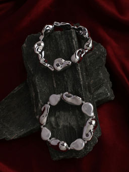 Sohi - Metallic Silver Abstract Graine Beaded Bracelet (Set Of 2)