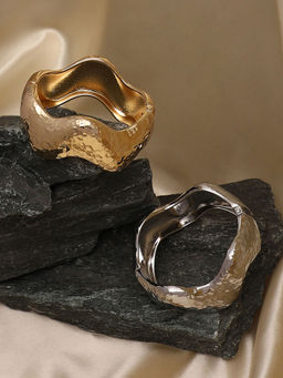 Sohi - Dented-Wave Bangle Bracelet (Pack Of 2)