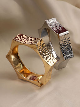 Sohi - Dented-Bolt Bangle Bracelet (Pack Of 2)