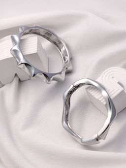 Sohi - Metallic Silver Swirl Bangle Bracelet (Set Of 2)