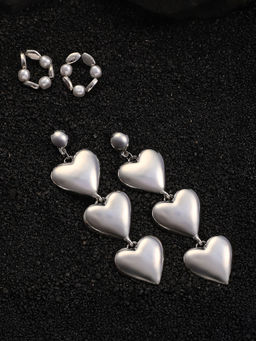 Sohi - Metallic Silver Soiree Drop Earrings (Set Of 2)