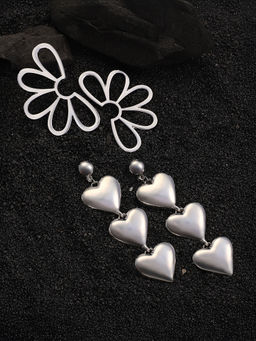 Sohi - Metallic Silver Soiree Drop Earrings (Set Of 2)